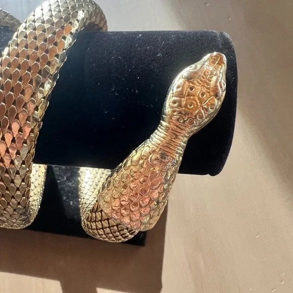 Vintage Whiting & Davis Gold Mesh Snake Wrap Bracelet Signed